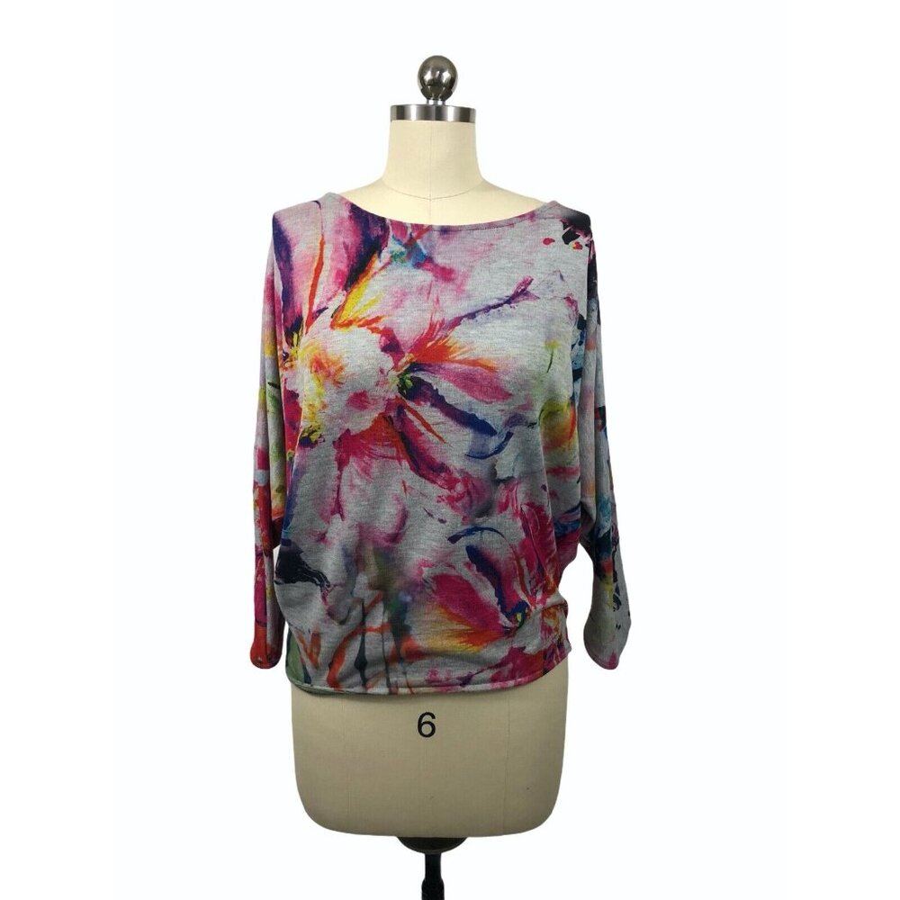 Patchington Womens Top Medium Gray Tie Dye Dolman Batwing Sleeve Boho Hippie